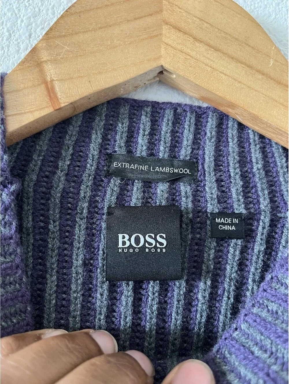 Hugo Boss Extrafine Lambswool Purple Ribbed Knit Sweater⁠  L